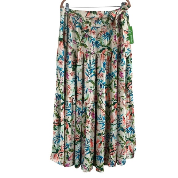 NWT Lands’ End Women’s Multicolor Floral Tiered Resort Wear Maxi Skirt Sz L - Picture 1 of 12